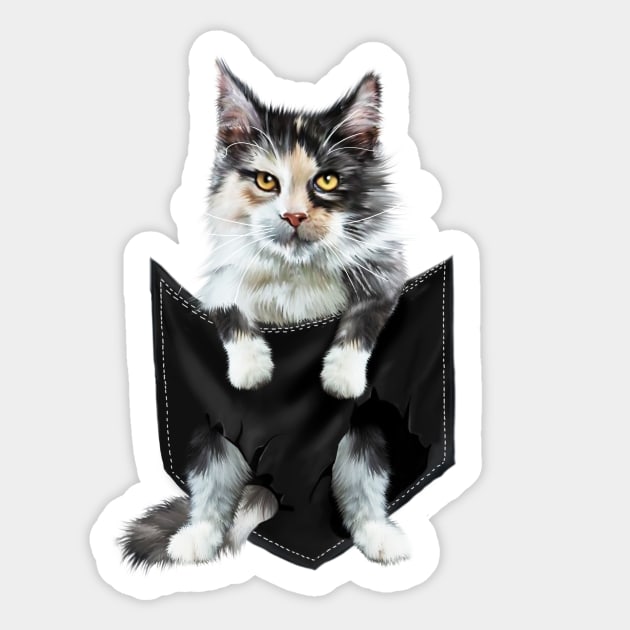 Funny Cute Cat Inside Pocket, Cat Lover Sticker by logiamerch